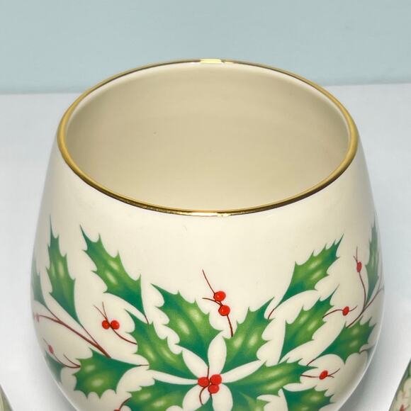 Lenox Holiday Dimension Set of 3 Cachepot Votives Porcelain Holly & Berries - Picture 7 of 10